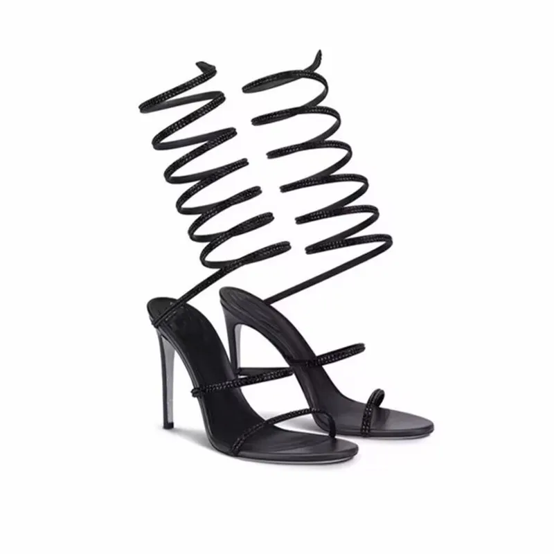 Serpentine Wound Rhinestone Cool Boots High-heeled Women's High Heels 2023 Stiletto Sandals