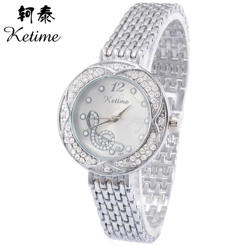 

Sliver Round Quartz Rhinestones Dial Casual Wrist Watches Stainless Strap Fashionable Clock Waterproof Wristwatch for Women