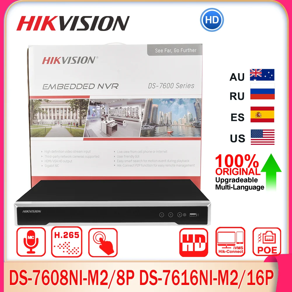 Сетевой видеорегистратор Hikvision DS-7608NI-M2/8P DS-7616NI-M2/16P 8K 8/16CH PoE NVR 32MP 2SATA H.265 для
