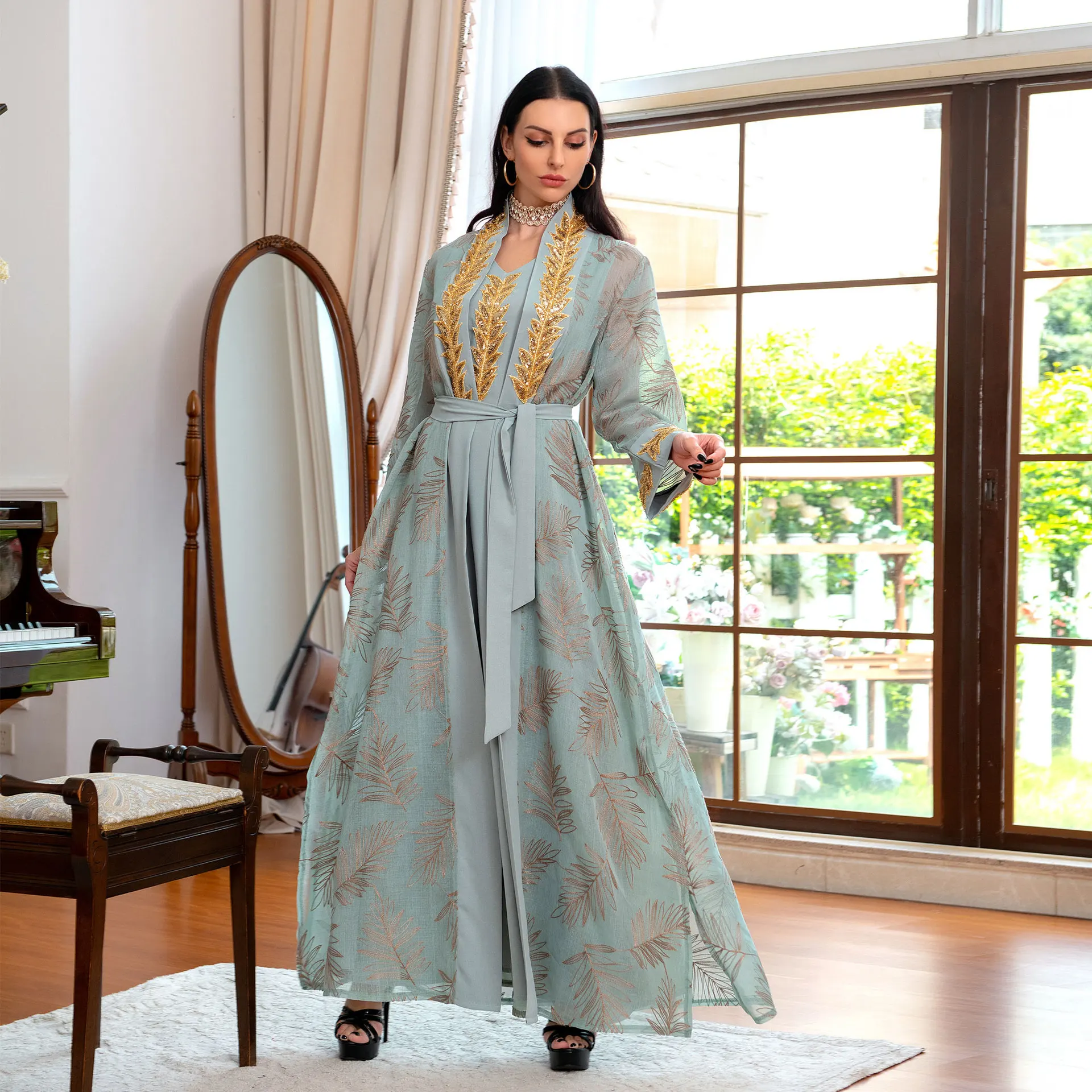 

Kaftan Hijab арабский абайя Дубай мусульманские комплекты платье из двух частей Вечерние платья для вечеринок женский халат женская одежда ислама одежда
