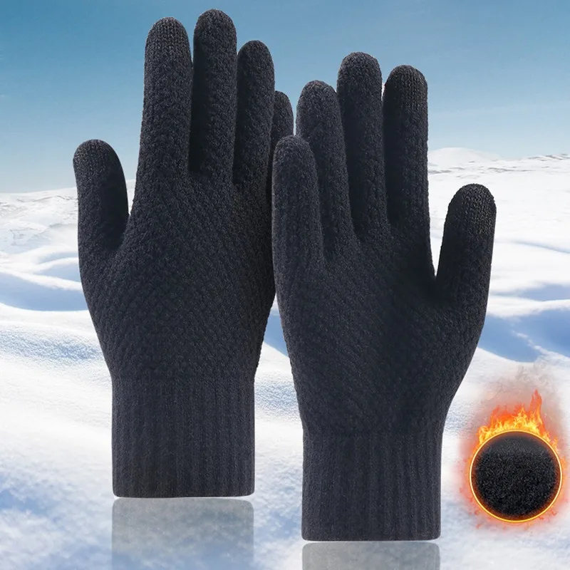 

Thick Knitted Men Women Winter Gloves Imitation cashmere Two Layer Causal Adult Gloves Male Mitten Thicken Wool Cashmere Winter
