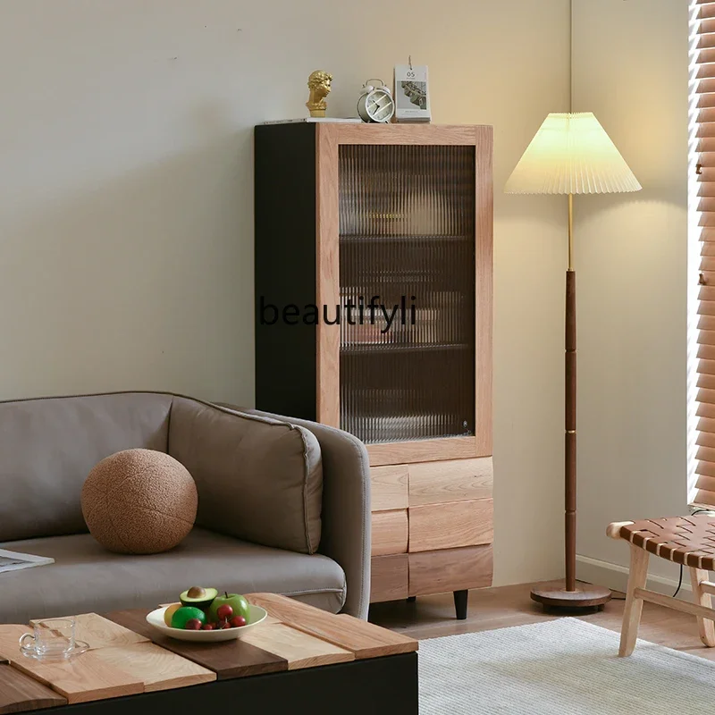 Современный простой цветной стеклянный шкаф-витрина ваби-песочный ветер боковой