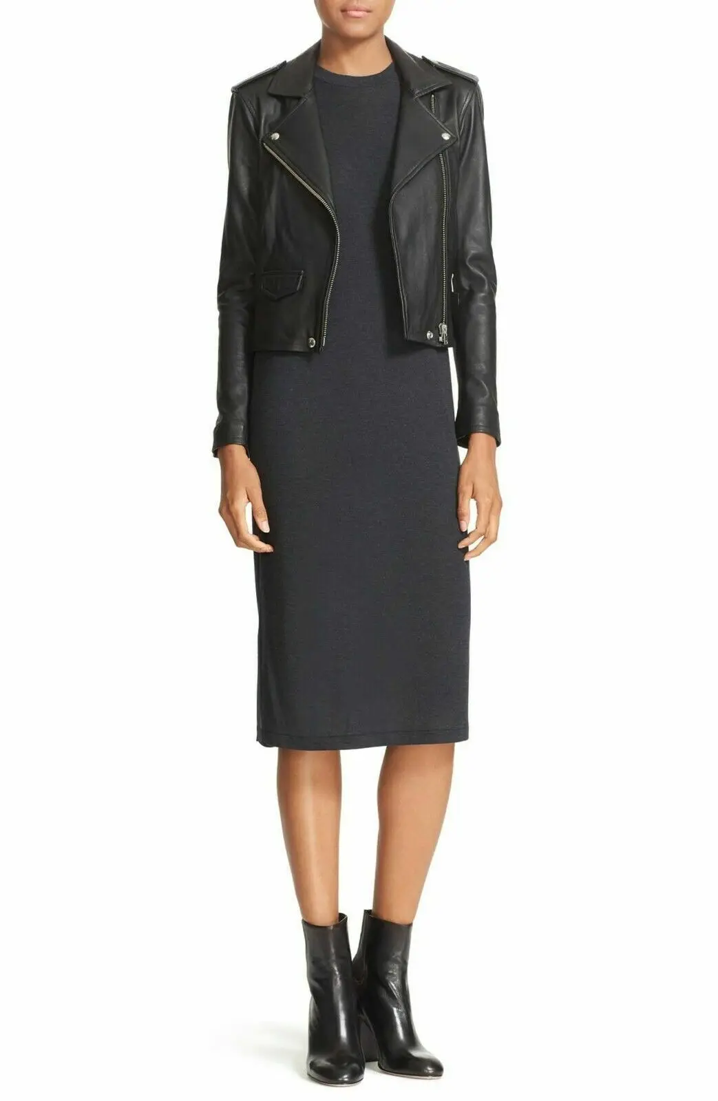 Women Leather Jacket Casual Black Winter Outwear Genuine Slim Lambskin Jacket