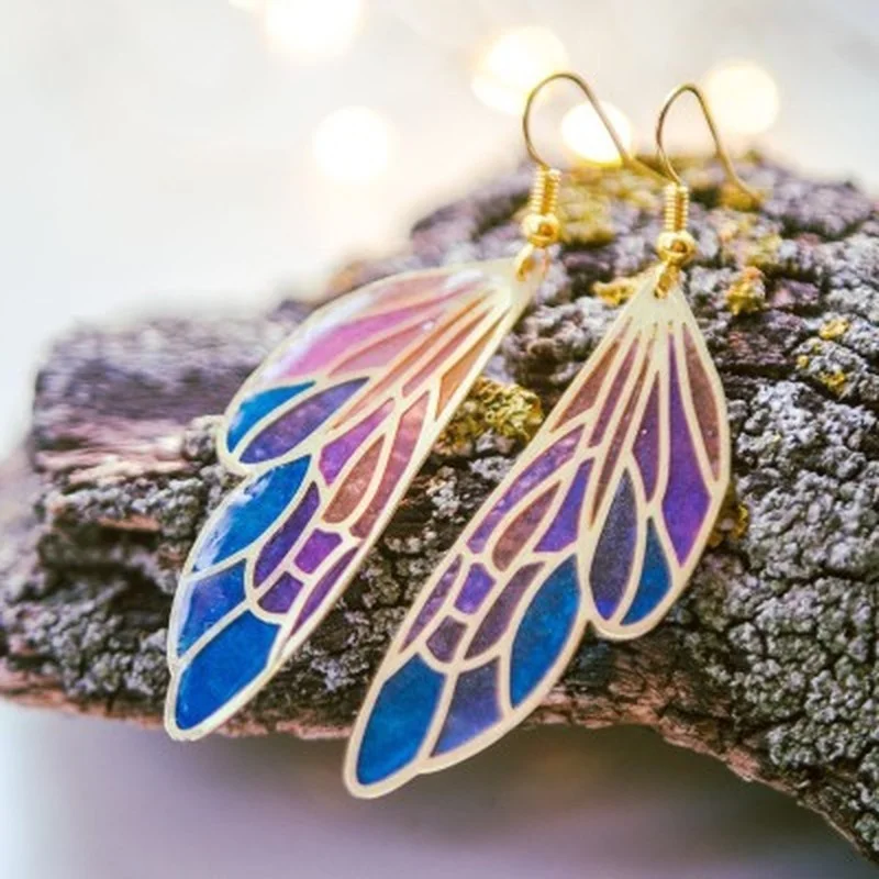 

Minar Fantasy Rainbow Metallic Butterfly Wings Drop Earrings Temperament Simulation Wing Earring for Women Party Wedding Jewelry