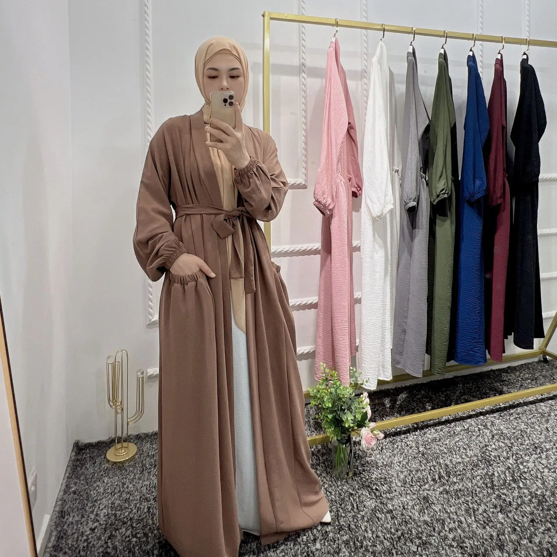 Женское кимоно открытая абайя, мусульманский хиджаб, платье, Турецкая волна, плиссированное, искусственная женская одежда Дубая, мусульман...