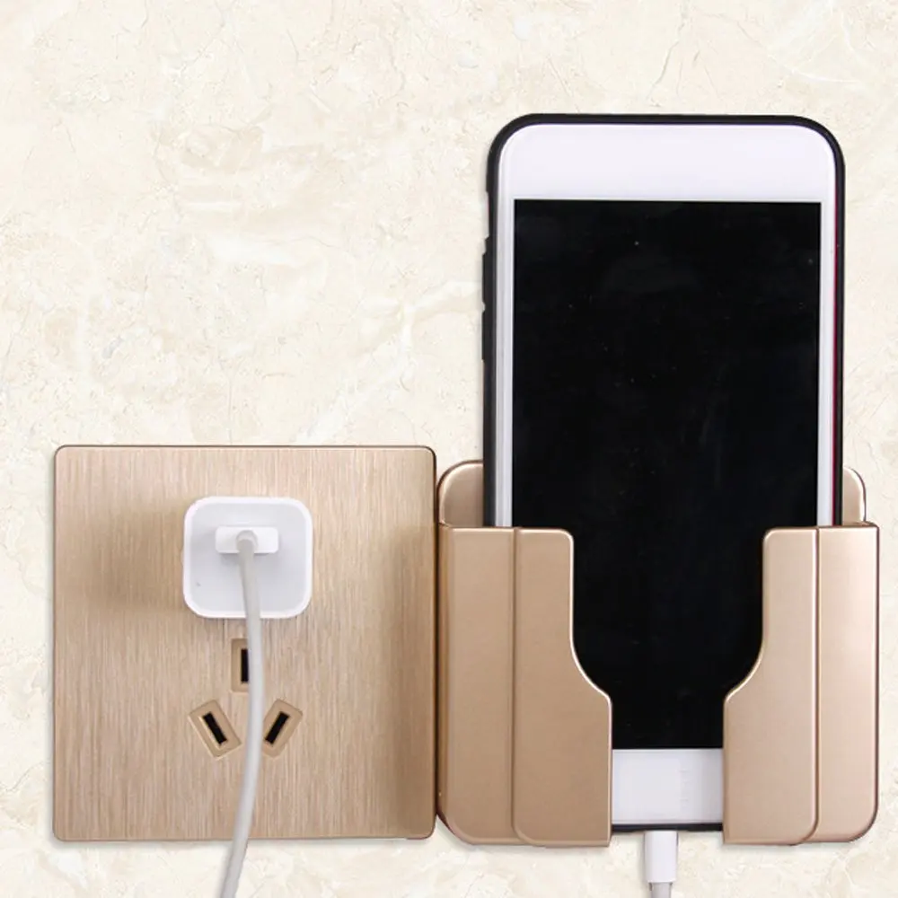 

Phone Charge Holder Wall Mounted Universal Holder Smartphone Charging Bracket Hooks Remote Control Storage Rack Stand Shelf