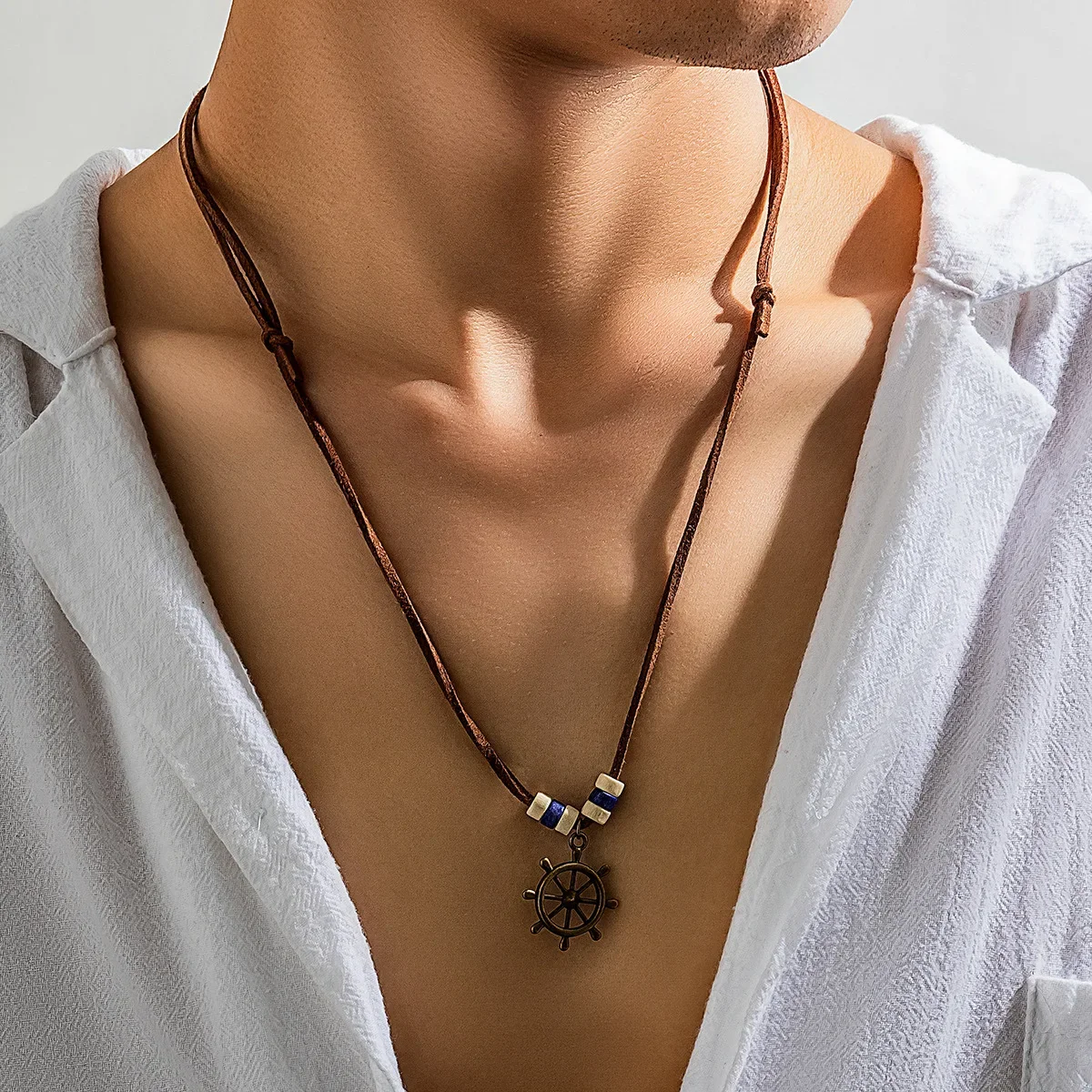 Versatile Simple Men's Necklace Korean Style Velvet Boat Steering Wheel Pendant Crossbody Accessory Fashionable Niche Jewelry