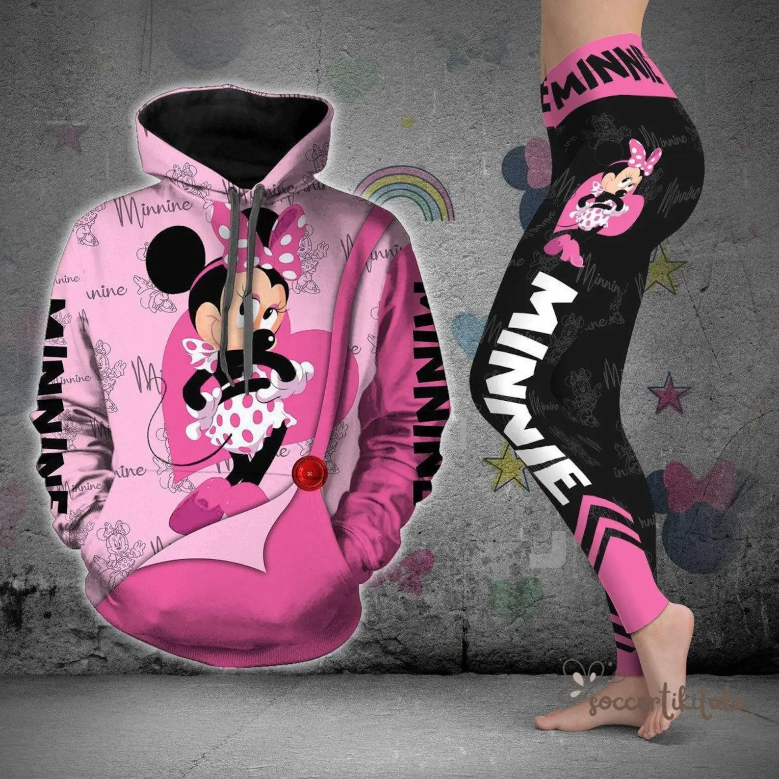 CustomizeName Minnie Hoodie Women's Set Yoga Pants Sweatpants Womens Disney Leggings Fashion Tracksuit