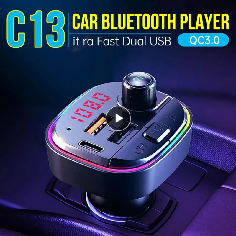 

Hands-free Calling Dc12v-24v Super Bass Sound Music Player Fast Charg-ing Car Bluetooth 5.0 Fm Transmitter 3 Ports Led Displays