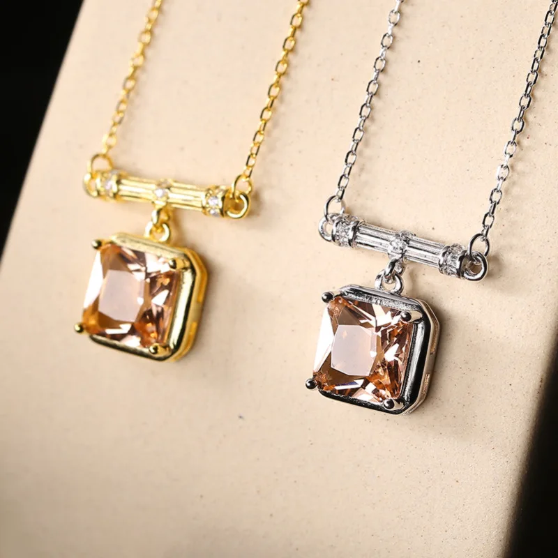 

Morivovog Real 925 Sterling Silver Music Box Shape Square Zircon Pendant Necklace Ladies Elegant Luxury Romantic Fine Jewelry