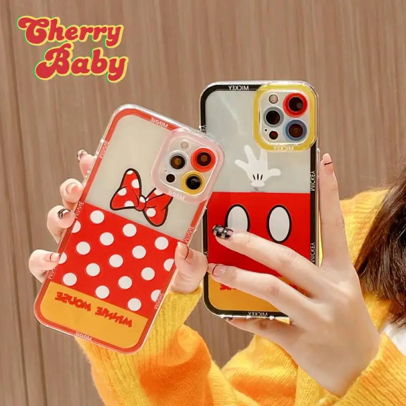 

Disney Cute Minnie Mickey Mouse Phone Case for iPhone X XR XS 7 8 Plus 11 12 13 pro MAX 13mini cover
