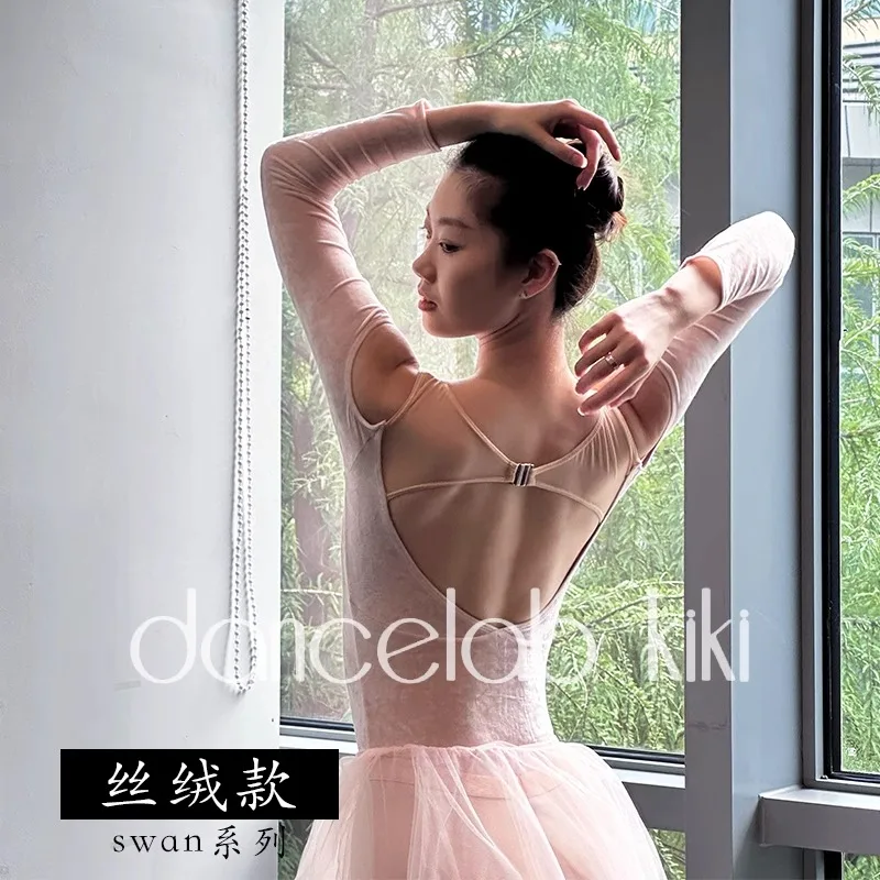 Балетный тренировочный наряд боди гимнастическая сетка бархатный принт с