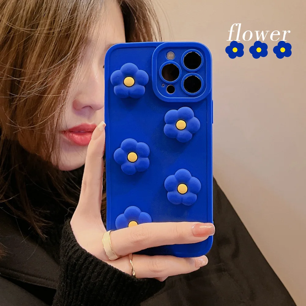 

Klein Blue Three Dimensional Five Flowers Phone Case For iphone 14 13 12 11 Pro Max X XR XSMAX 7 8 Plus SE TPU Case Cover