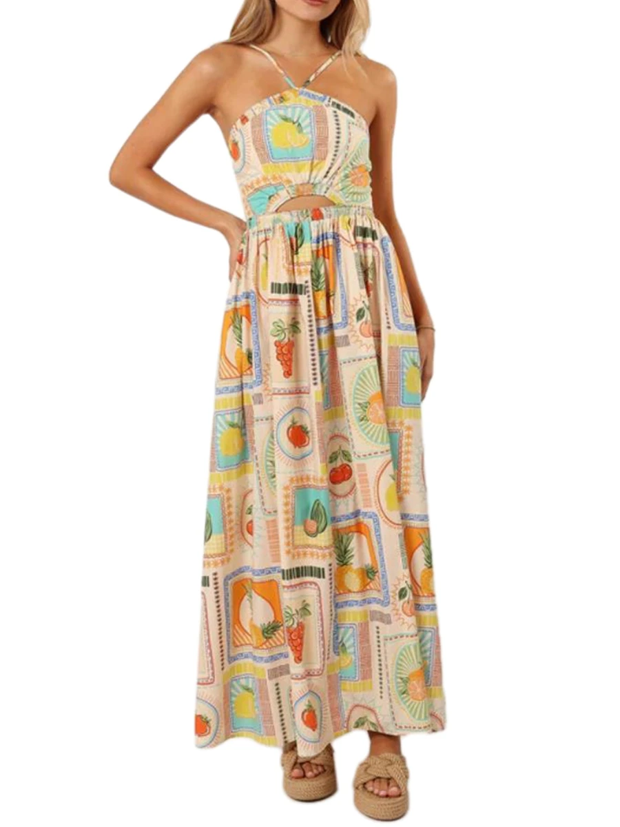 Женское платье без рукавов на тонких бретельках повседневное летнее