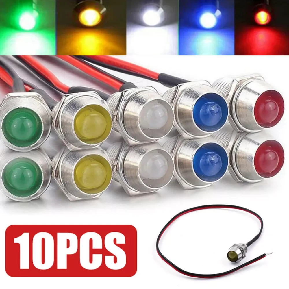 

10pcs 8mm 12V LED Indicator Lights Pilot Dash Lamp Bulb for Car Truck Boat Compact and precise function