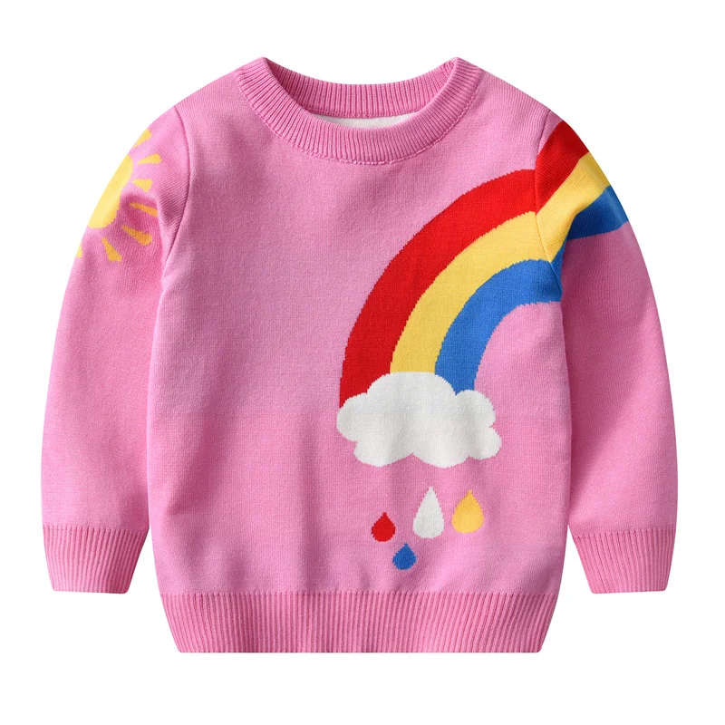 

Осенне-зимние свитера для девочек, новинка 2022, вязаные свитера радужной расцветки, свитеры для мальчиков, повседневная детская одежда, теплый плотный пуловер