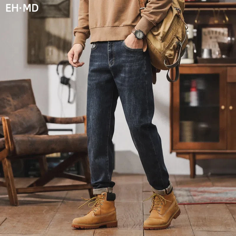 Джинсы мужские с эластичным поясом свободные брюки множеством мешков