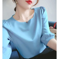 elegant o neck half sleeve oversized solid color blouse 2022 summer new casual pullovers loose womens clothing commute shirt