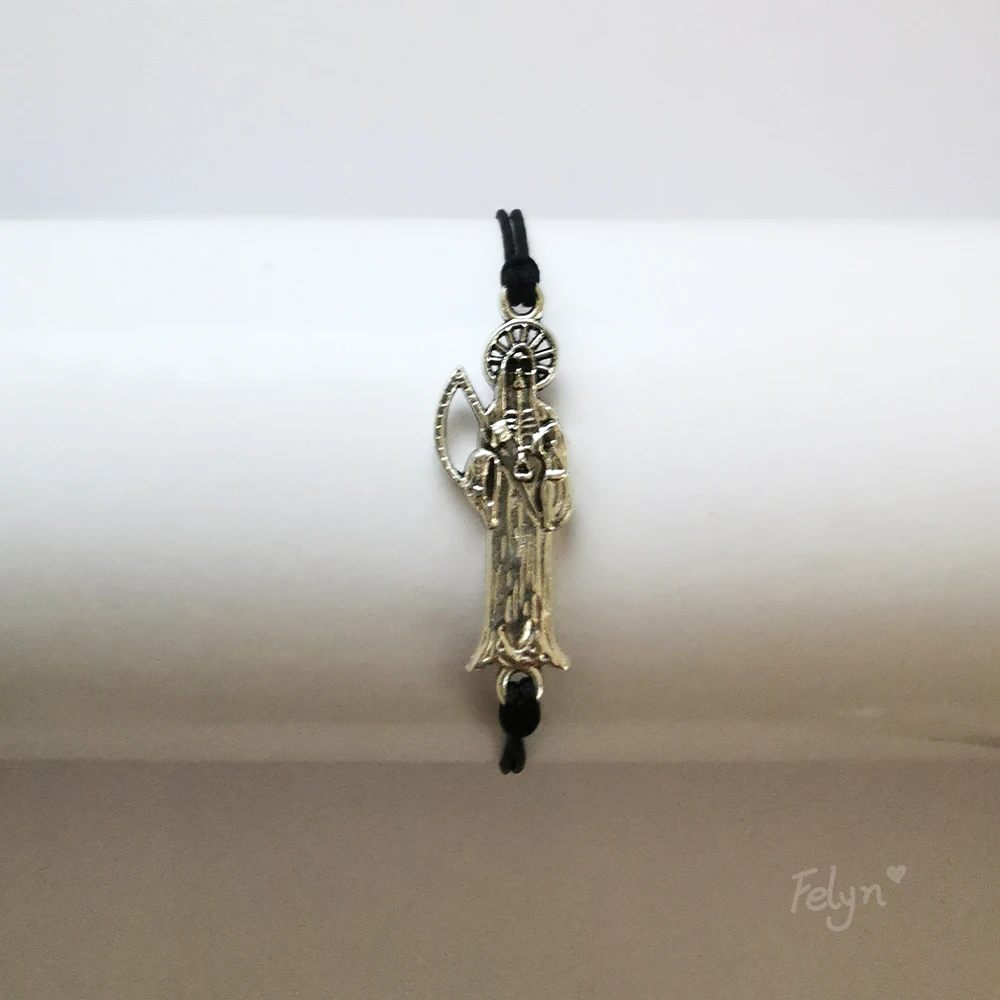 Браслет Санта-Муэрте с черной нитью серп мрачный жнец регулируемые украшения для