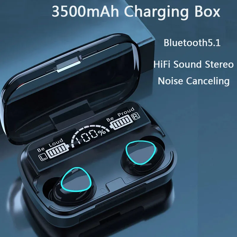 

Bluetooth-наушники TWS с зарядным футляром, 3500 мА ч, с микрофоном