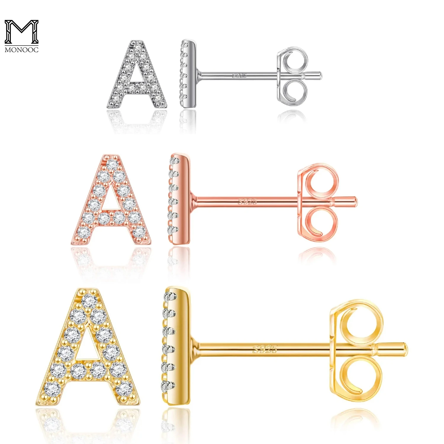 

MONOOC Initial Stud Earrings for Girls-14K Gold Plated Post CZ Zirconia Alphabet Letter Girls Earring CZ Hypoallergenic Jewelry