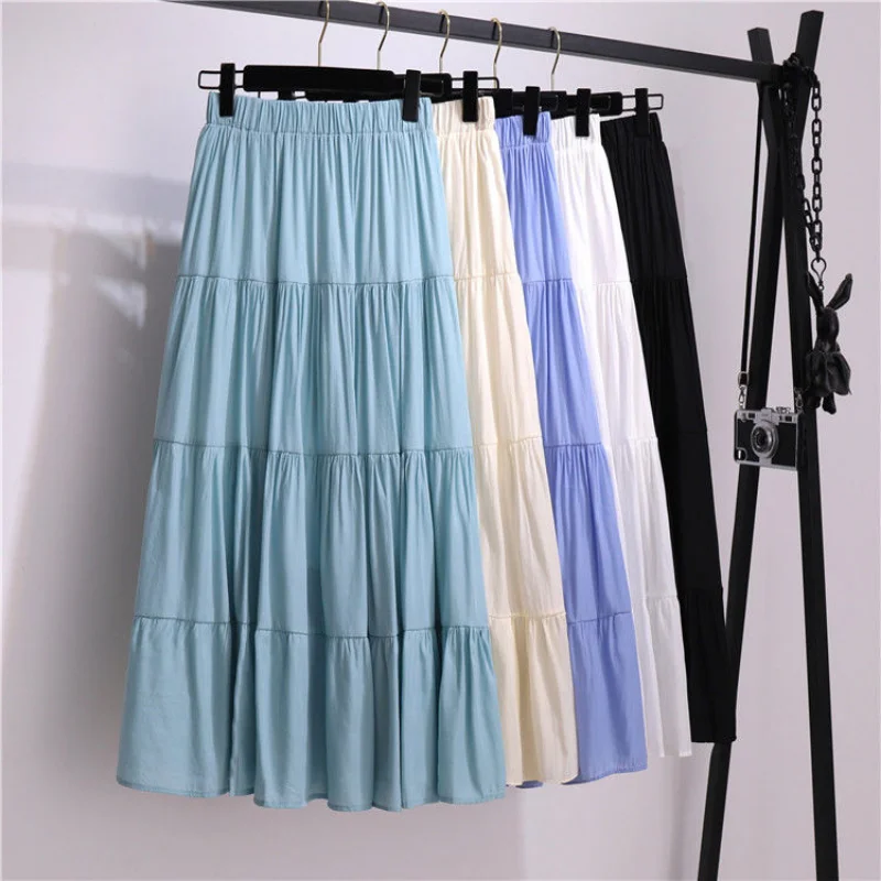 

Casual Versatile Artistic Fresh Summer Patchwork Cotton Linen Skirt High Waist Long Black A Line Skirts for 2023 fashion Womens