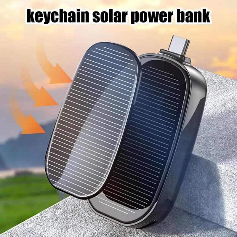 1200mAh Portable Solar Power Bank Charger Solar Keychain Mini Power Bank Outdoor Camping TYPE C Port Fast Charging Power Bank