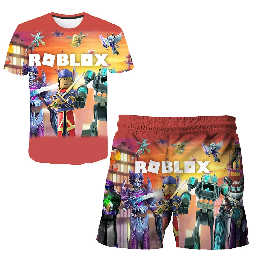 

Одежда Robloxing для мальчиков и девочек, 2 шт., футболки и короткие брюки, Модный комплект с 3D-принтом и коротким рукавом, Детская игровая одежда