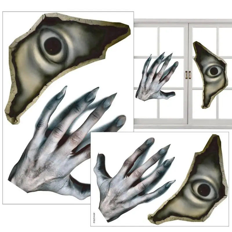 

Horror Eyeball Stickers 2Pcs Scary Hand Eyeball Halloween Stickers Waterproof PVC Decorative Stickers Halloween Decals For Wall