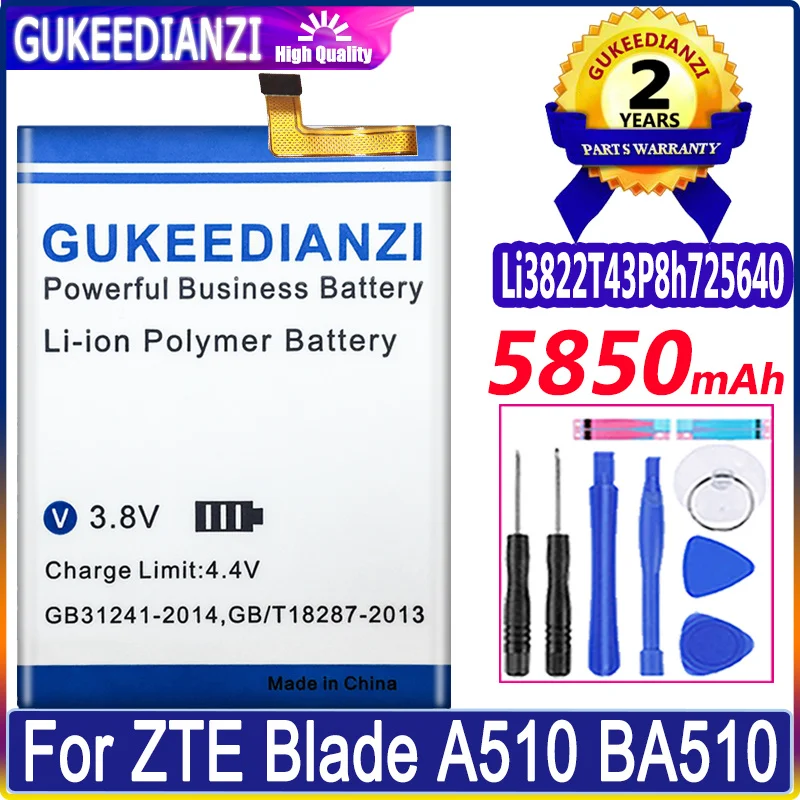 

High Capacity Li3822T43P8h725640 5850mAH Phone Battery For ZTE Blade A510 BA510 Batterie High Quality Battery Li-polym Bateria