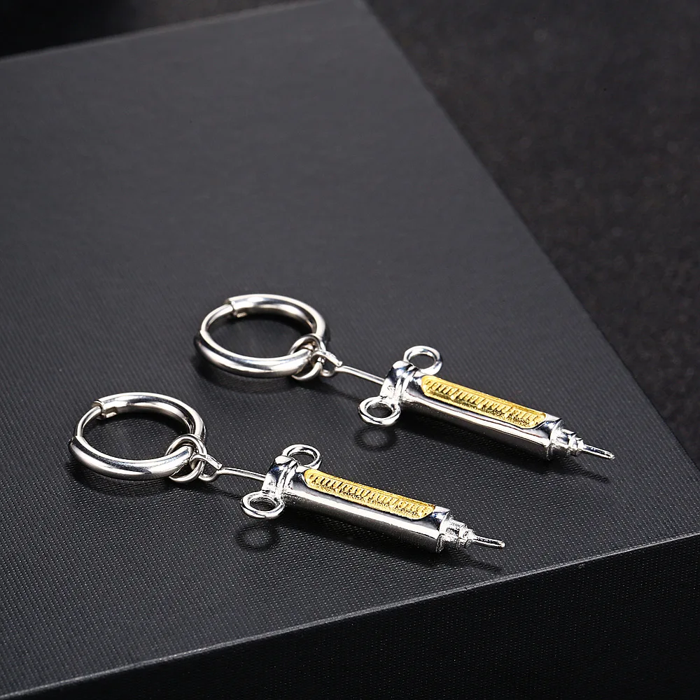 Женские серьги-подвески в виде шприца из нержавеющей стали