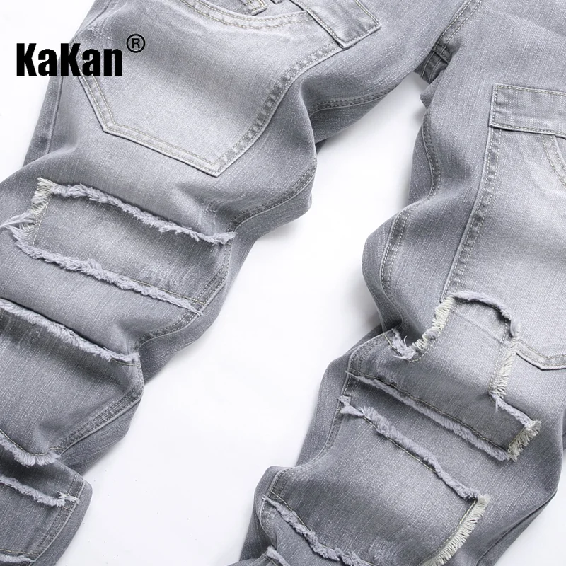 Kakan - New Street Stretch Slim Fit Small Foot Mid Rise Men's Jeans, Personalized  Grey Long Jeans K19-8835