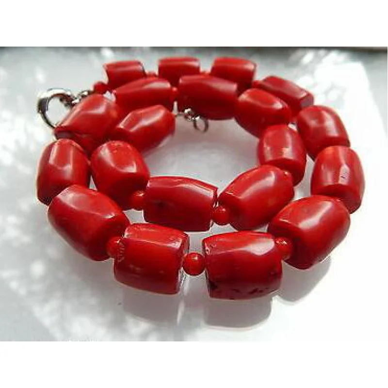 

New 12x16mm Vintage Estate Chunky Red Coral Barrel Bead Nelace 19inch