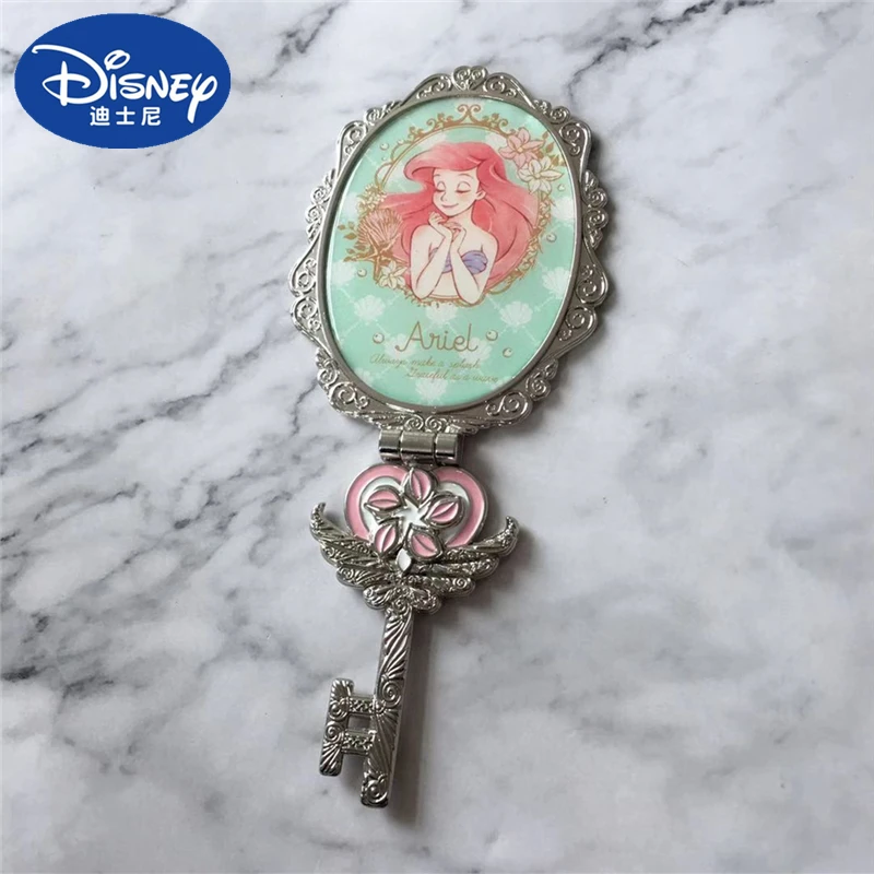 

17.5cm Disney New Cartoon Cute Ariel Duchess Handle Folding Mirror Rapunzel Desktop Portable Portable Makeup Mirror Girl Gift