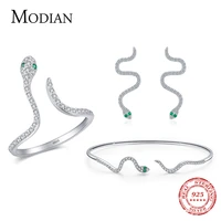 modian 925 sterling silver punk fashion exquisite snake rings jewelry sets clear zircon earrings for women fine bangle bracelet