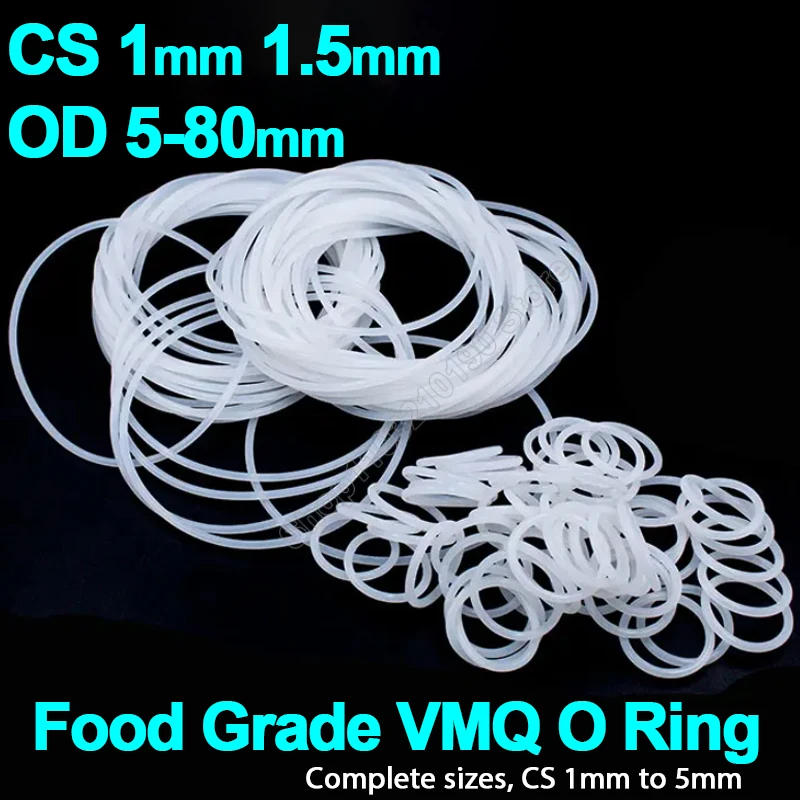 

Уплотнительное кольцо VMQ из пищевого силикона, уплотнительная прокладка CS, 1 мм, 1,5 мм, белые уплотнительные кольца, силиконовое кольцо, водонепроницаемая мойка с высокой температурой, OD 5-80 мм