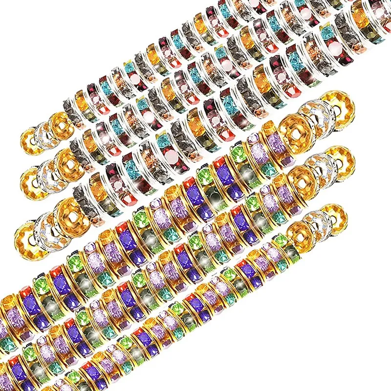 

400Pcs Round Rondelle Spacer Beads Crystal Rhinestone Loose Bead Rondelle Charm Beads 8 Mm For Bracelets Jewelry Making