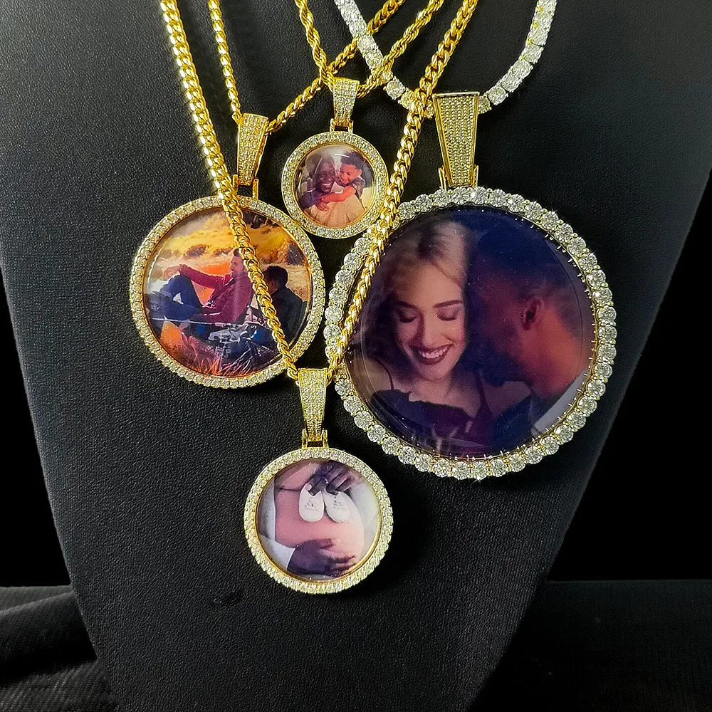 Free Laser Custom Photo Necklace Men Women Personalized Jewelry Customized Any Picture Pendant 26/35/45/68.5mm Size Round Charm