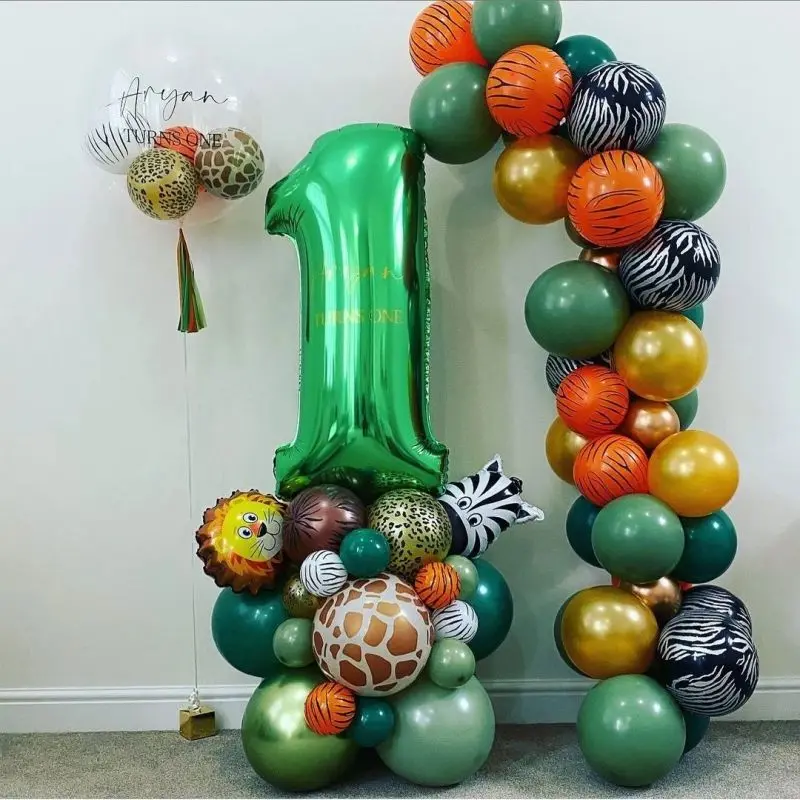 

Набор воздушных шаров в стиле джунглей, животных, лев, тигр, цифровой вариант, украшение для детского дня рождения в джунглях, гелиевые шары ...