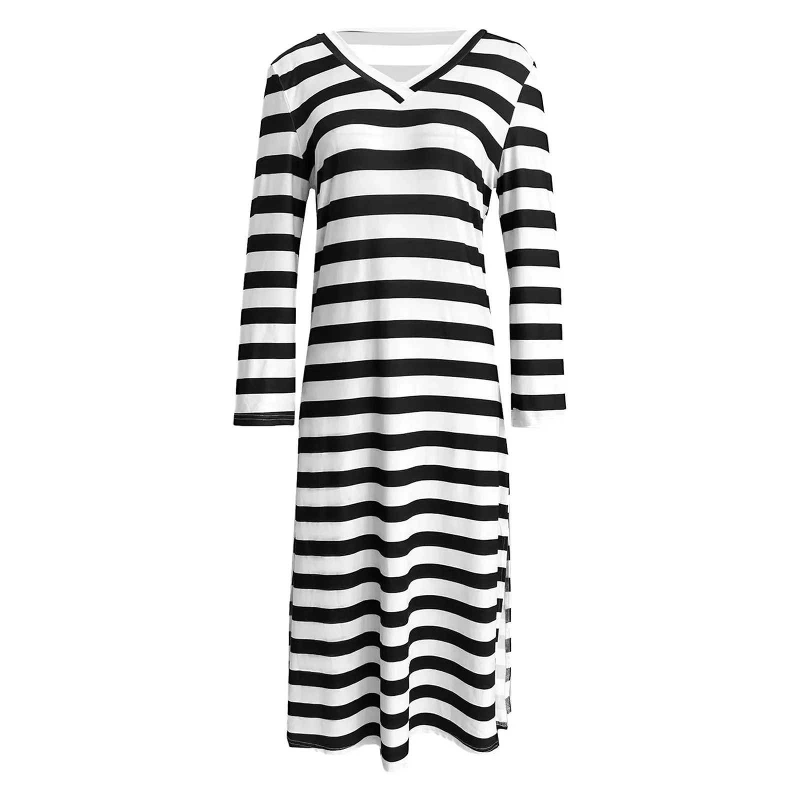 Женское винтажное длинное платье в полоску с длинным рукавом