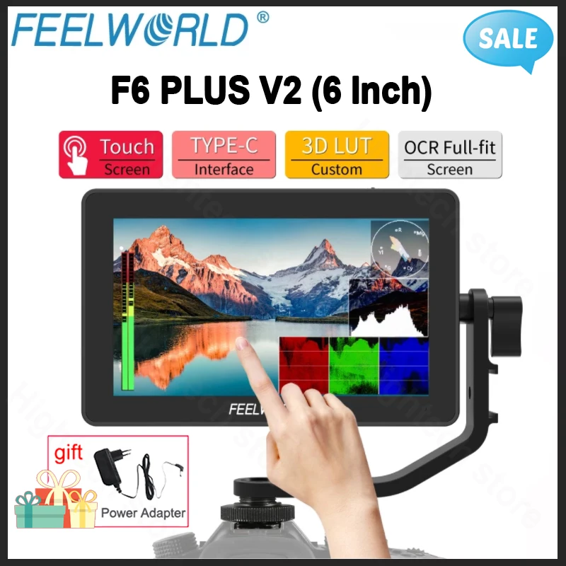 Фото FEELWORLD F6 PLUS V2 4K Монитор 6-дюймовый на камере DSLR Полевой монитор 3D LUT Сенсорный экран IPS FHD 1920x1080 Видеокамера №1