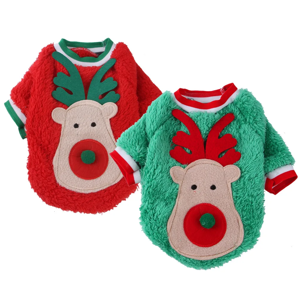 

Pet Christmas Clothes 2 Colors Coral Down Dog Sweater Autumn and Winter Dog Go Out Christmas Clothes Cat and Puppy Clothes