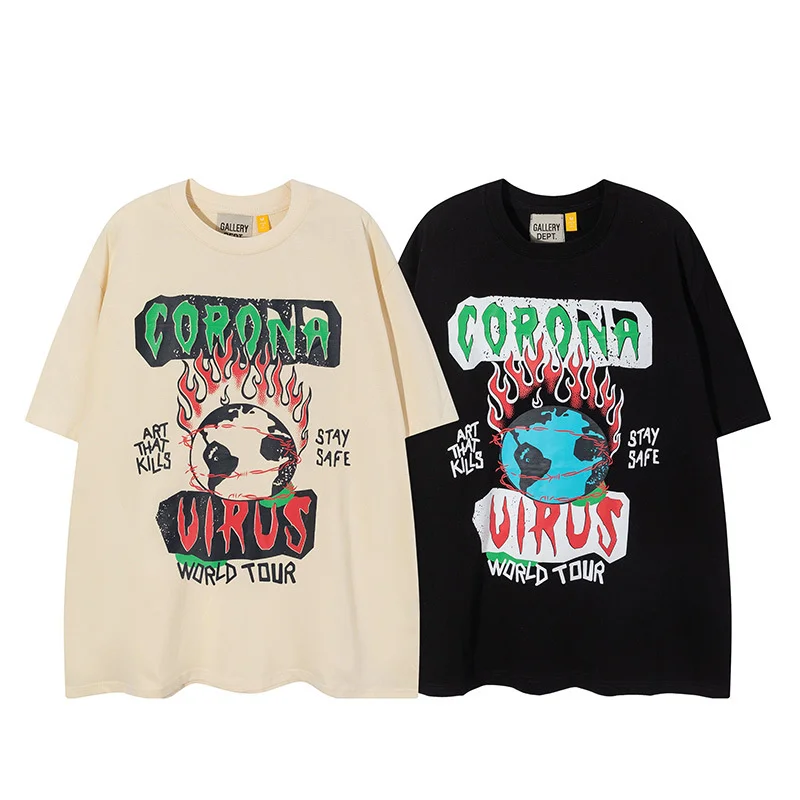 

2023 New Summer Gallery T-Shirt Washed Used High Street Graffiti Print Short Sleeve Shirt 1:1 Loose Cotton T-shirt