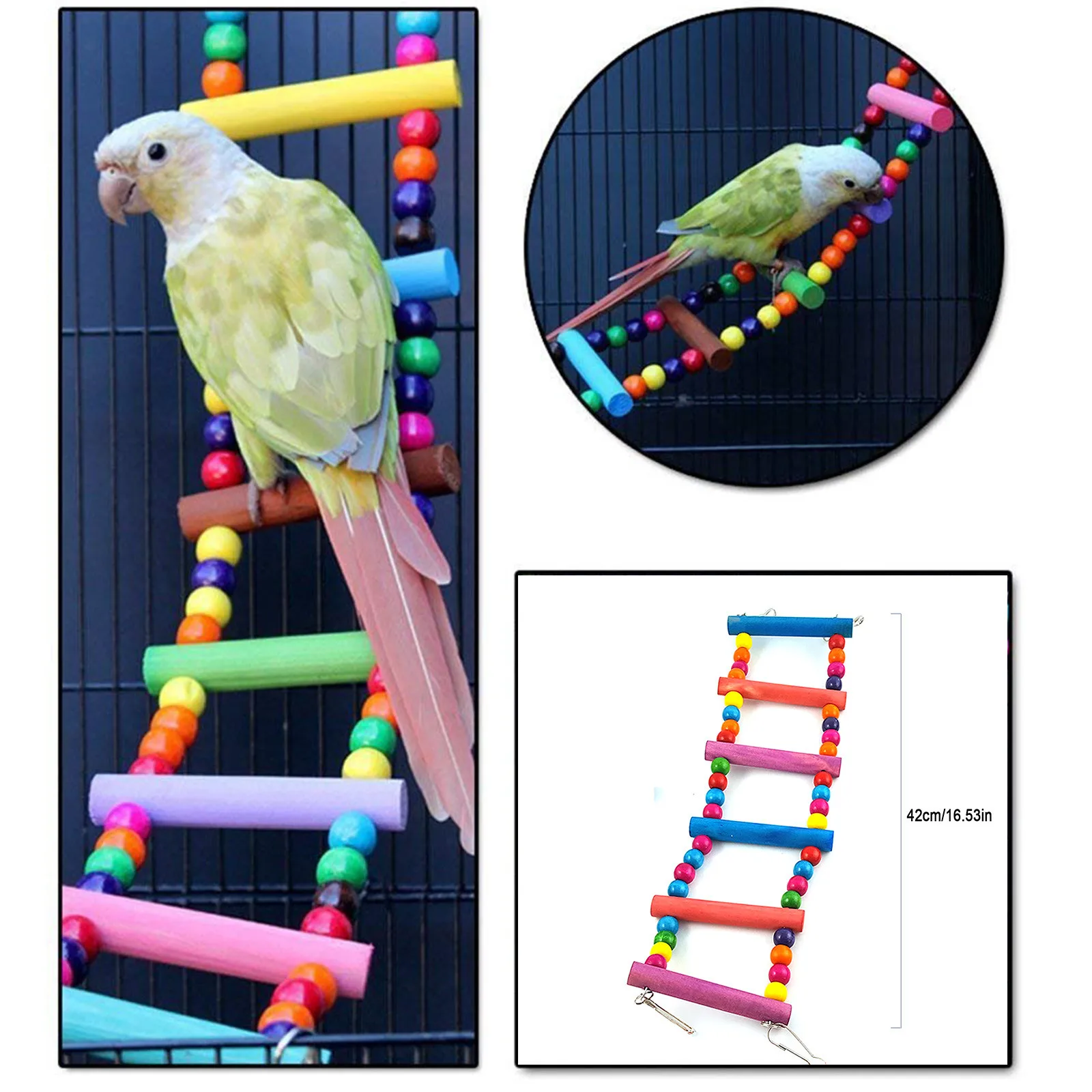 

Birds Pets Bird Supplies Hanging Colorful Balls Climbing Toy 1 Pcs Parrots Ladders With Natural Wood Bird Toys