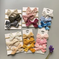 3pcsset bow knot baby girl headband embroidery bands for children cord velvet hair clips hairpin cute newborn accessories gifts