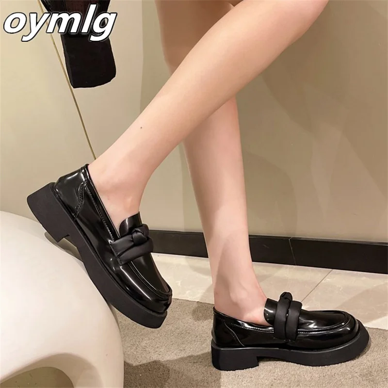 Fashionable all-match thick-soled loafer shoes women's summer 2022new trendy black big head small leather shoes  platform shoes