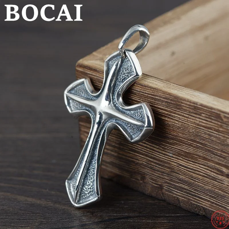 

BOCAI S925 Sterling Silver Pendant 2021 New Popular Christ Jesus Cross Pure Argentum Amulet Hanging Jewelry for Men Women