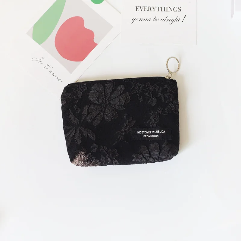 Women Cute Coin Purse Jacquard Fabric Mini Pouch Portable Change Purse Korean Style Floral Coin Bags Credit Card Keys Wallets