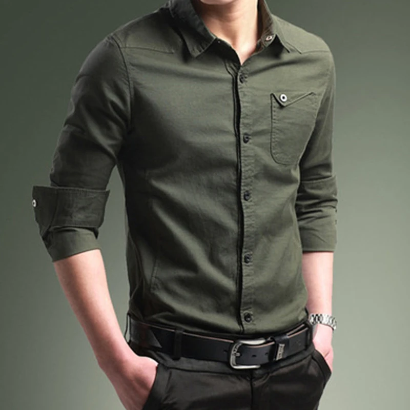 Men's Fashion Business Casual Shirt Long Sleeved Solid Color Cotton Daily Work Shirt