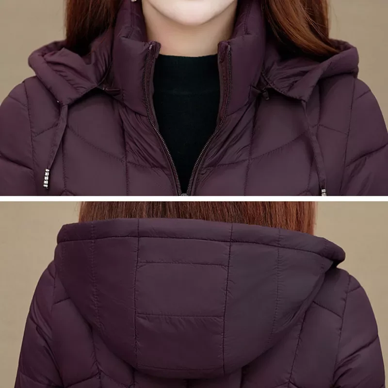2022New Women's Parkas Hooded Slim  Zipper Pockets Ladies Casual Winter Jacket Solid Outerwear Quilted Overcoat Female